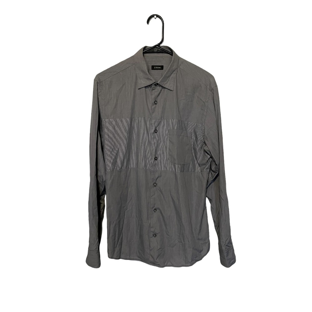 Z Zegna Shirt Mens Large Gray Long Sleeve Button Up Cotton Ermenegildo Zegna